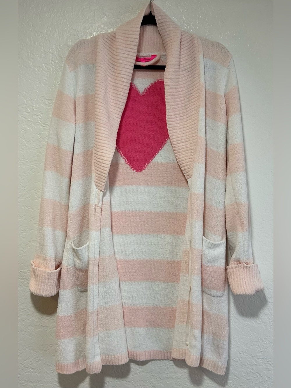 Betsey Johnson Pink and Cream Striped Heart Robe